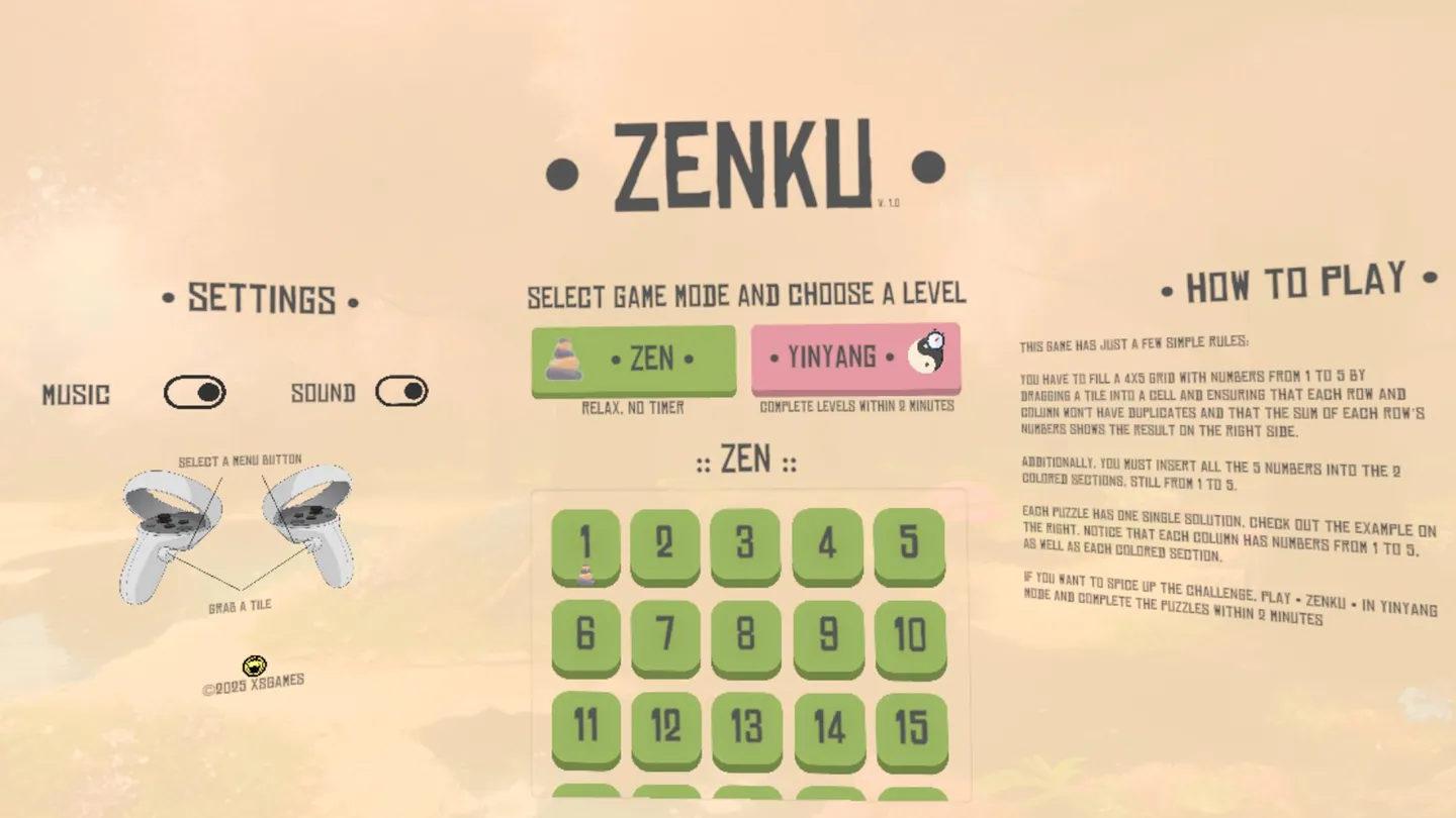 Meta Quest 游戏《数独游戏》Zenku